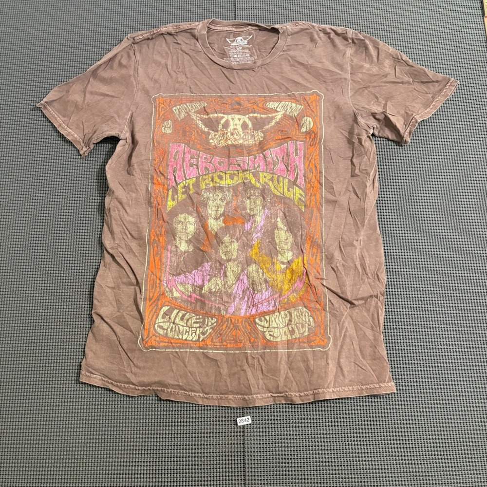 Aerosmith Let Rock Rule Graphic T-Shirt Brown Size Small 2023 Rag Doll
